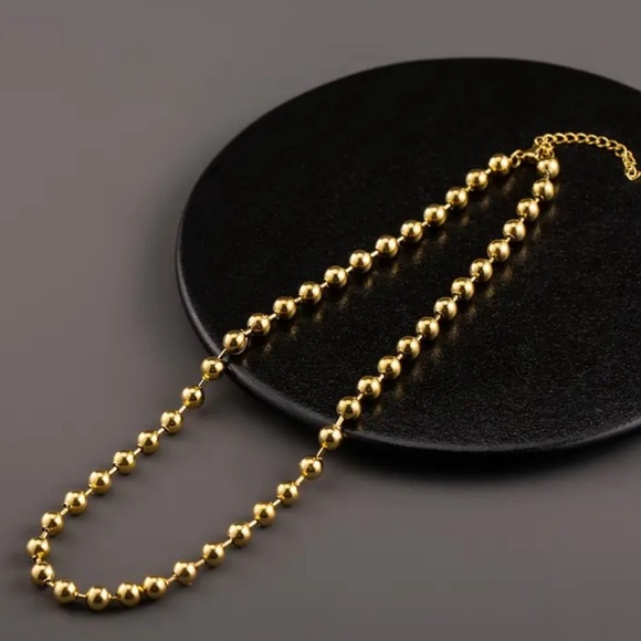 Jewelry - 6mm Stainless Steel Necklace, Golden Plated Bead Chain Necklace